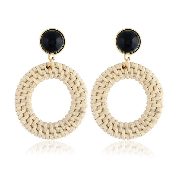 Women's Wood Geometric Large Circle Earrings With Electroplating