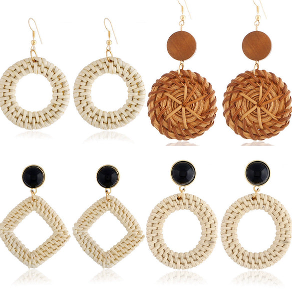 Women's Wood Geometric Large Circle Earrings With Electroplating