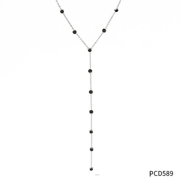 Women's Y Shaped Zircon Tassel Stainless Steel And Titanium Steel Necklace With Electroplating Treatment