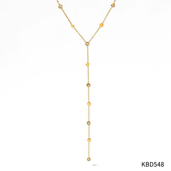 Women's Y Shaped Zircon Tassel Stainless Steel And Titanium Steel Necklace With Electroplating Treatment