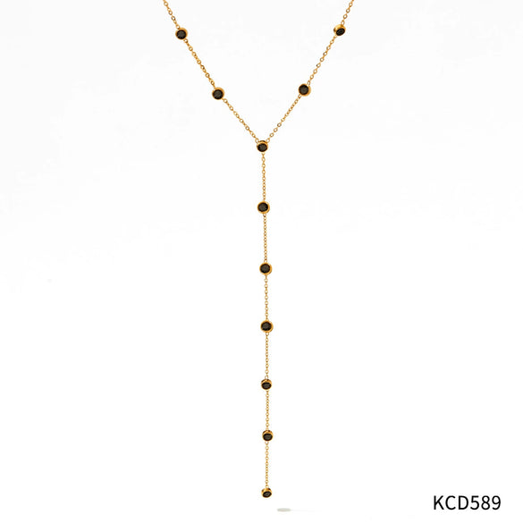 Women's Y Shaped Zircon Tassel Stainless Steel And Titanium Steel Necklace With Electroplating Treatment