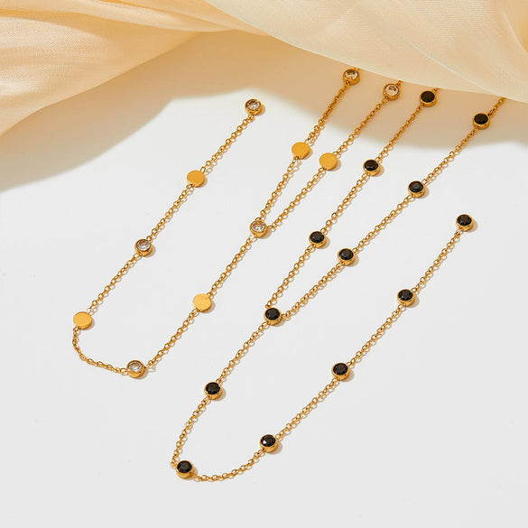 Women's Y Shaped Zircon Tassel Stainless Steel And Titanium Steel Necklace With Electroplating Treatment