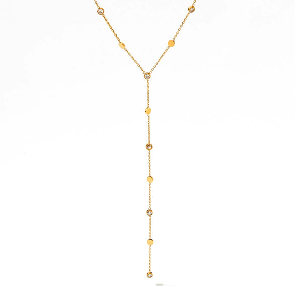 Women's Y Shaped Zircon Tassel Stainless Steel And Titanium Steel Necklace With Electroplating Treatment