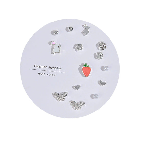 Women's Zinc Alloy And Stainless Steel Geometric Oneweek Earring Set With Diamond Design