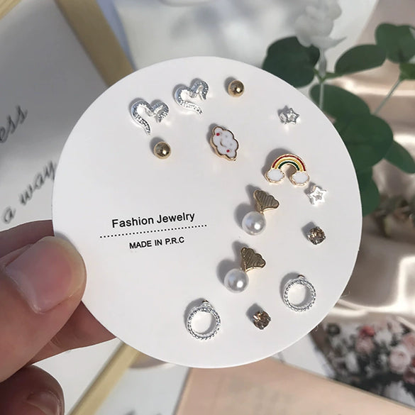 Women's Zinc Alloy And Stainless Steel Geometric Oneweek Earring Set With Diamond Design