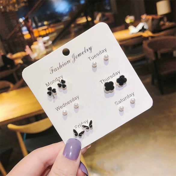 Women's Zinc Alloy And Stainless Steel Geometric Oneweek Earring Set With Diamond Design
