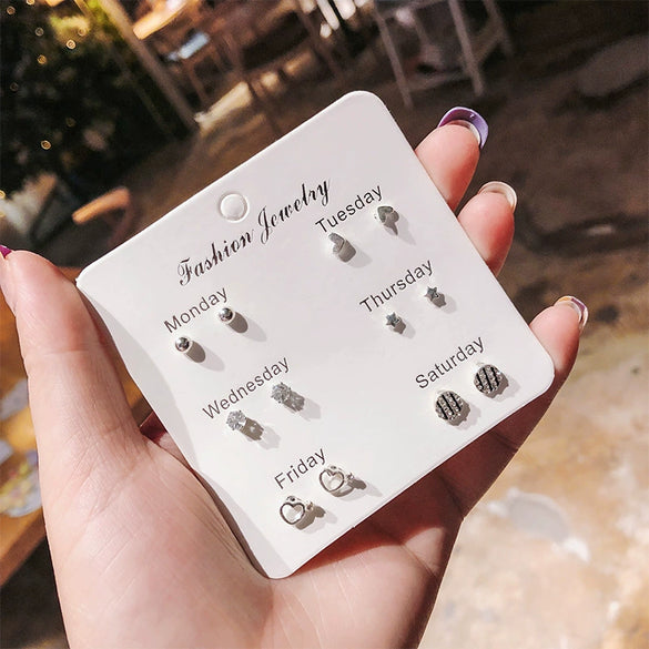 Women's Zinc Alloy And Stainless Steel Geometric Oneweek Earring Set With Diamond Design