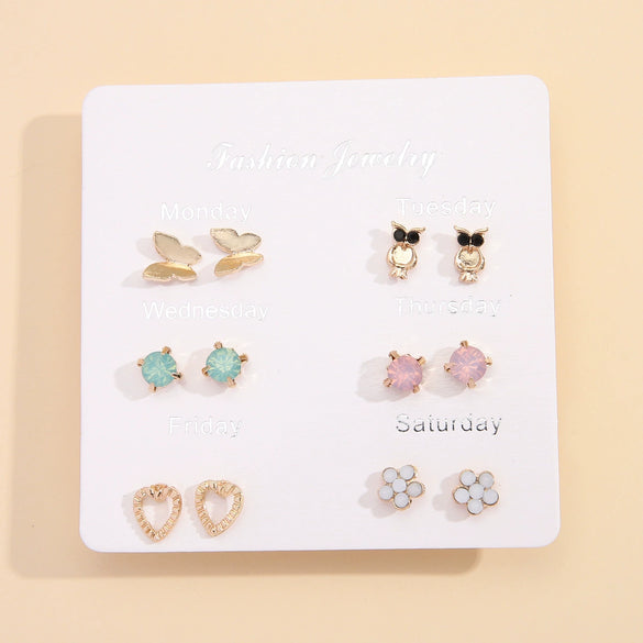 Women's Zinc Alloy And Stainless Steel Geometric Oneweek Earring Set With Diamond Design