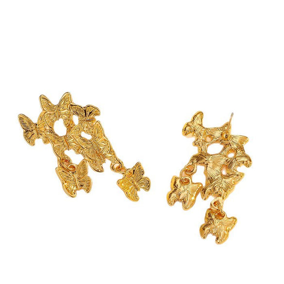Women's Zinc Alloy Butterfly Statement Earrings With Electroplated Finish Bold Exaggerated Animal Design And Retro Fashion Style