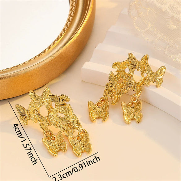 Women's Zinc Alloy Butterfly Statement Earrings With Electroplated Finish Bold Exaggerated Animal Design And Retro Fashion Style