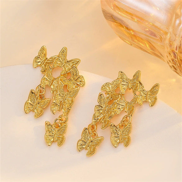 Women's Zinc Alloy Butterfly Statement Earrings With Electroplated Finish Bold Exaggerated Animal Design And Retro Fashion Style