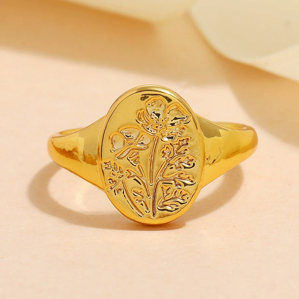 Women's Zinc Alloy Carved Flower Joint Ring With Geometric Design Simple Retro Fashion Statement Ring