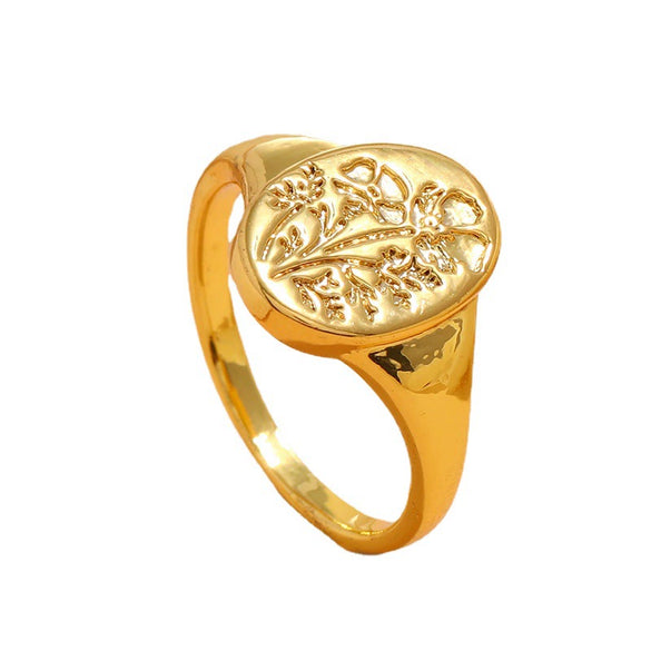 Women's Zinc Alloy Carved Flower Joint Ring With Geometric Design Simple Retro Fashion Statement Ring