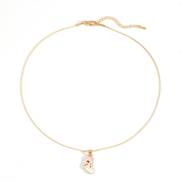 Women's Zinc Alloy Christmas Pendant Necklace With Snowflake Bell And Tree Motifs Dripping Oil Finish Simple Fashion Jewelry