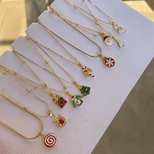 Women's Zinc Alloy Christmas Pendant Necklace With Snowflake Bell And Tree Motifs Dripping Oil Finish Simple Fashion Jewelry