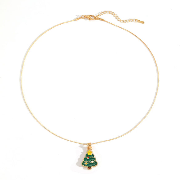Women's Zinc Alloy Christmas Pendant Necklace With Snowflake Bell And Tree Motifs Dripping Oil Finish Simple Fashion Jewelry