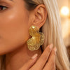 Women's Zinc Alloy Floral Geometric Hollow Earrings With Electroplated Finish And Stainless Steel Ear Posts
