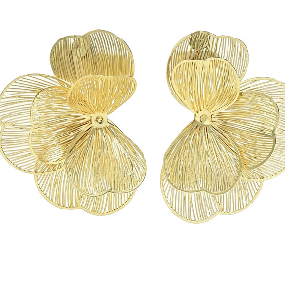 Women's Zinc Alloy Floral Geometric Hollow Earrings With Electroplated Finish And Stainless Steel Ear Posts