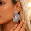 Women's Zinc Alloy Floral Geometric Hollow Earrings With Electroplated Finish And Stainless Steel Ear Posts
