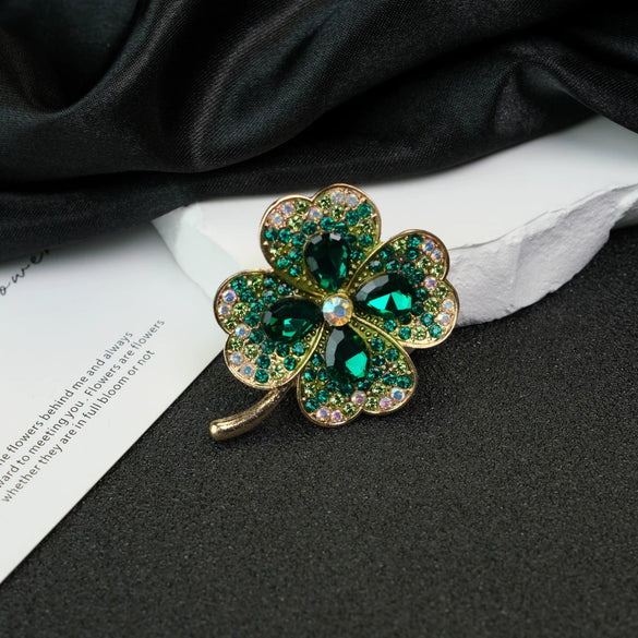Women's Zinc Alloy Fourleaf Clover Artistic Literary Style Electroplating Brooch
