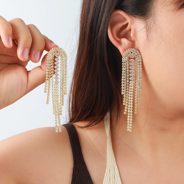 Women's Zinc Alloy Geometric Long Tassel Earrings Set With Diamonds
