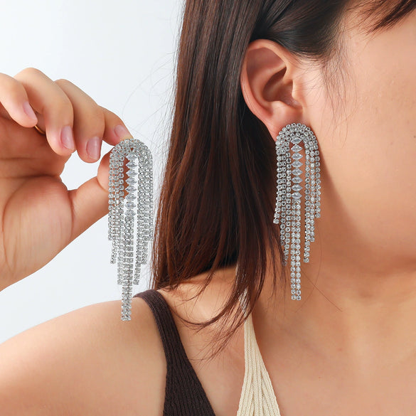 Women's Zinc Alloy Geometric Long Tassel Earrings Set With Diamonds