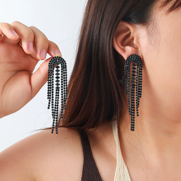Women's Zinc Alloy Geometric Long Tassel Earrings Set With Diamonds