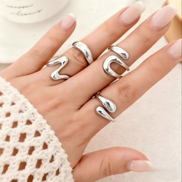 Women's Zinc Alloy Geometric Open Ring With Irregular Shape And Polished Finish Fashion Jewelry Accessory