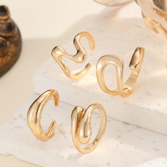 Women's Zinc Alloy Geometric Open Ring With Irregular Shape And Polished Finish Fashion Jewelry Accessory