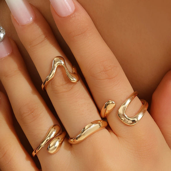 Women's Zinc Alloy Geometric Open Ring With Irregular Shape And Polished Finish Fashion Jewelry Accessory