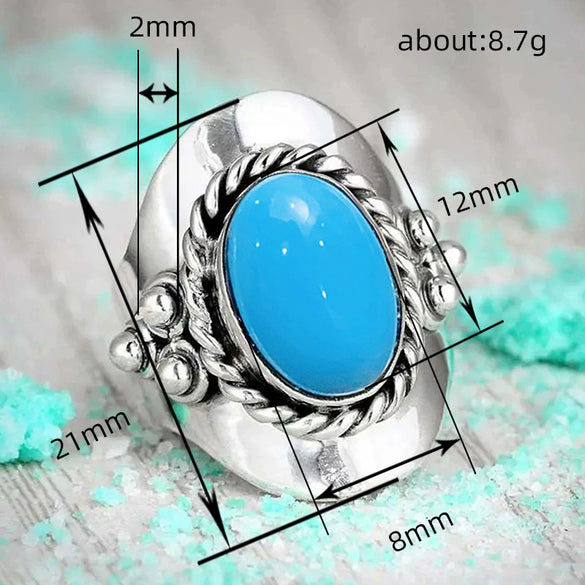 Women's Zinc Alloy Geometric Oval Retro Bohemian Style Ring With Electroplating And Turquoise