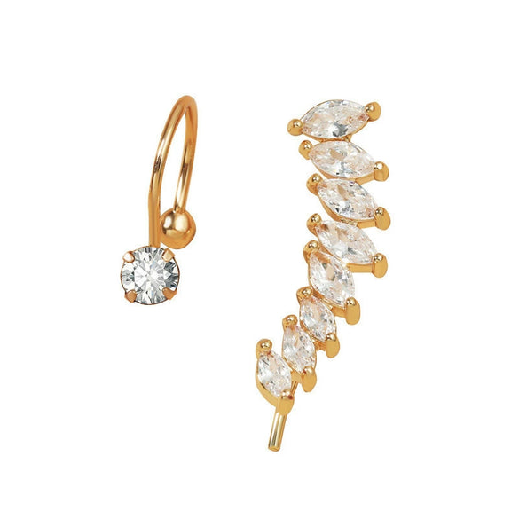 Women's Zinc Alloy Goldplated Diamondstudded Geometric Leafshaped Baked Enamel Nonpierced Ear Cuffs And Ear Clips