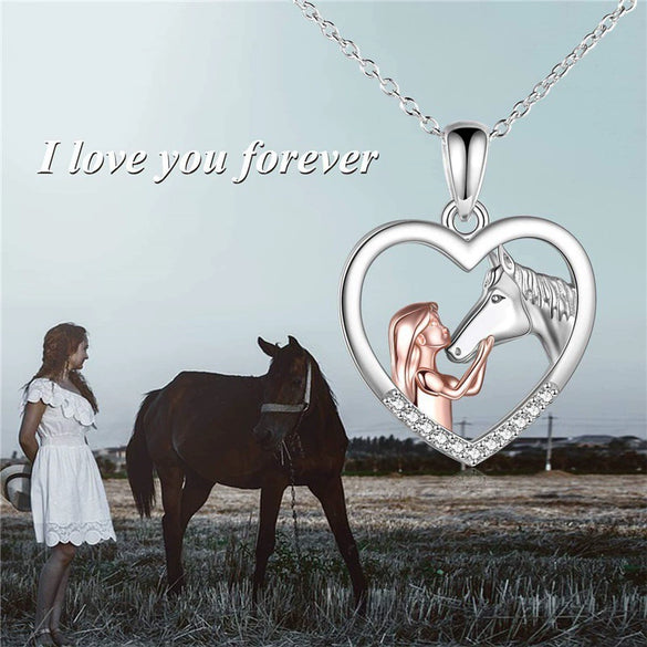 Women's Zinc Alloy Heartshaped Necklace With Electroplated Horse Zodiac Pendant And Geometric Animal Design Fashion Jewelry Gift