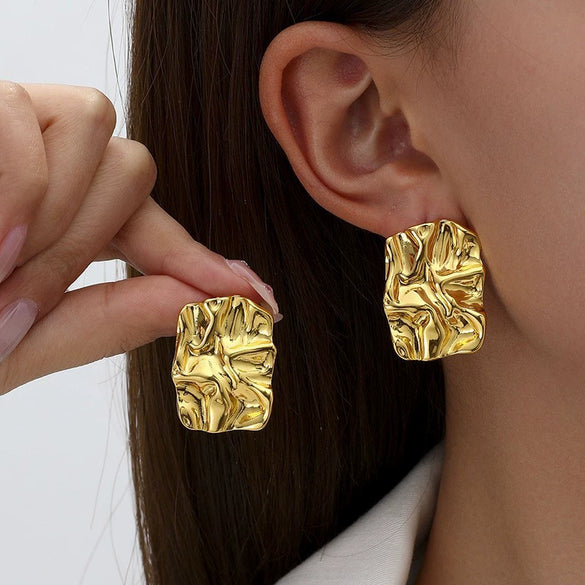 Women's Zinc Alloy Irregular Pleated Geometric Flower Earrings With Ecofriendly Electroplated Finish Sweet And Cool Fashion Jewelry