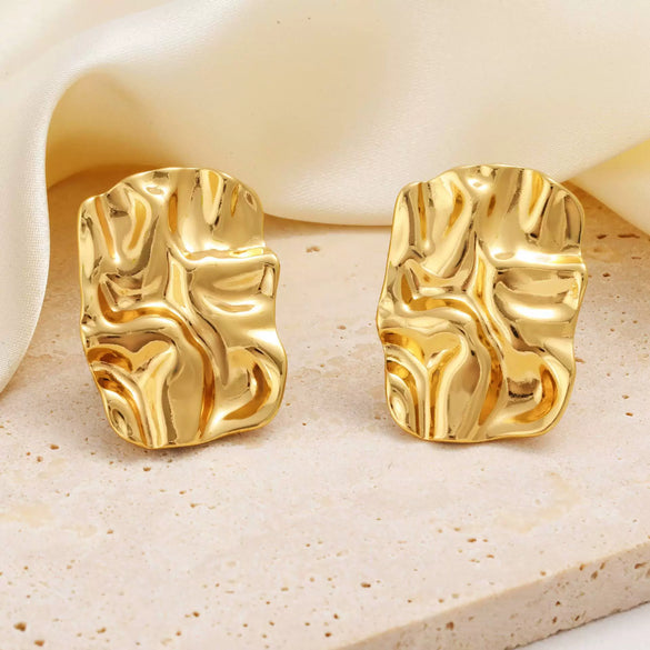 Women's Zinc Alloy Irregular Pleated Geometric Flower Earrings With Ecofriendly Electroplated Finish Sweet And Cool Fashion Jewelry