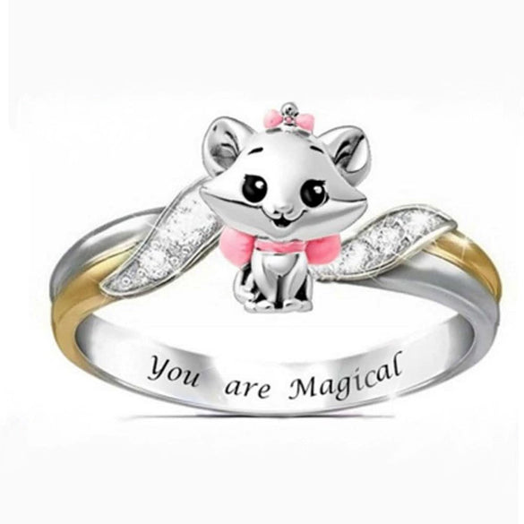 Women's Zinc Alloy Kitten And Bee Open Ring With Electroplated Finish And Animalinspired Niche Design