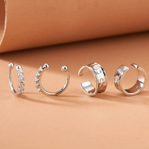 Women's Zinc Alloy Leaf Hoop Earrings And Nonpierced Ear Clips With Hammered Geometric Floral Design And Electroplated Finish