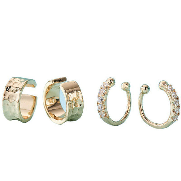 Women's Zinc Alloy Leaf Hoop Earrings And Nonpierced Ear Clips With Hammered Geometric Floral Design And Electroplated Finish