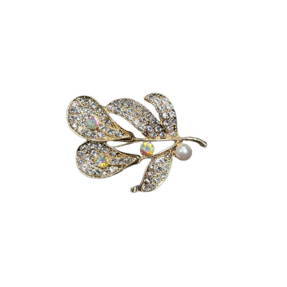 Women's Zinc Alloy Pearl Rhinestone Leaves Brooch Clothing Accessories Electroplated