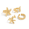 Women's Zinc Alloy Ring Set With Plated Starfish And Shell Designs Stylish Adjustable Beach Vacation Jewelry