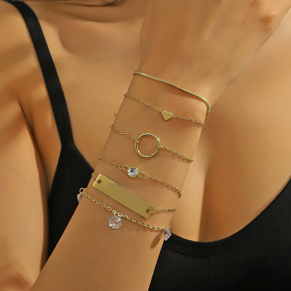 Women's Zinc Alloy Simple Multilayer Bracelet With Bow Drop Shape Star Geometric Animal Zodiac Letter Number Text Patterns And Electroplating Treatment