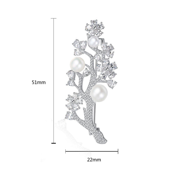 Women's Zircon And Pearl Flower Leaf Brooch Decorative Fashion Clothing Accessory With Micro Inlay Detail