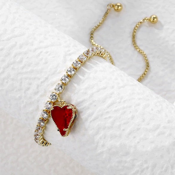 Women's Zircon Claw Chain Pull Out Bracelet With Heart Pendant Simple Natural Style Diamond Inlay Hand Jewelry