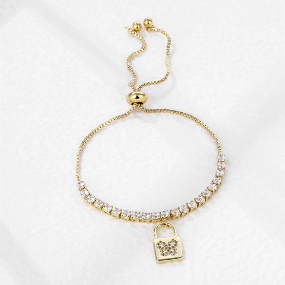 Women's Zircon Claw Chain Pull Out Bracelet With Heart Pendant Simple Natural Style Diamond Inlay Hand Jewelry
