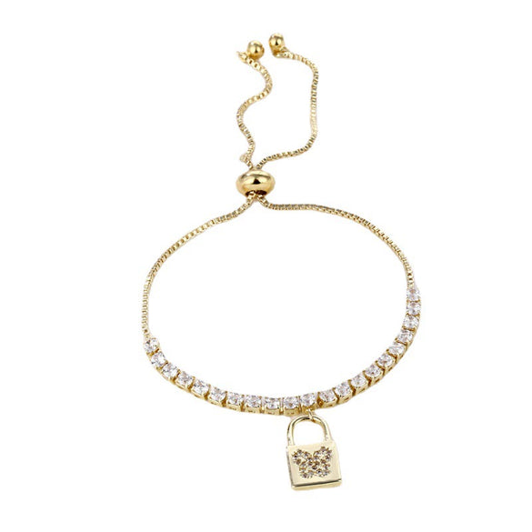 Women's Zircon Claw Chain Pull Out Bracelet With Heart Pendant Simple Natural Style Diamond Inlay Hand Jewelry