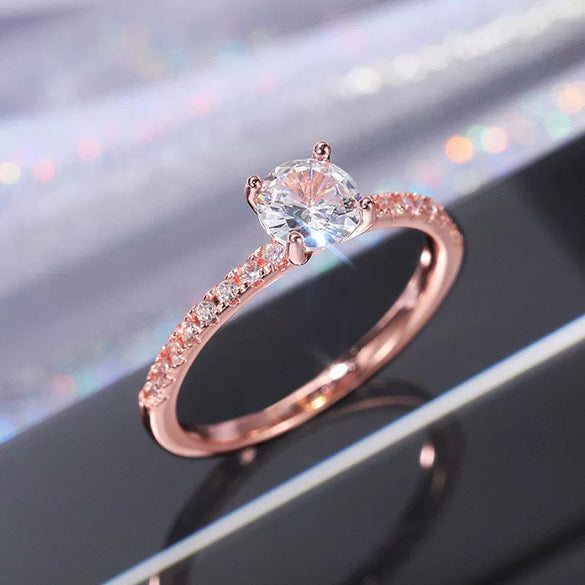 Women's Zircon Engagement Ring Copper Inlay Geometric Style