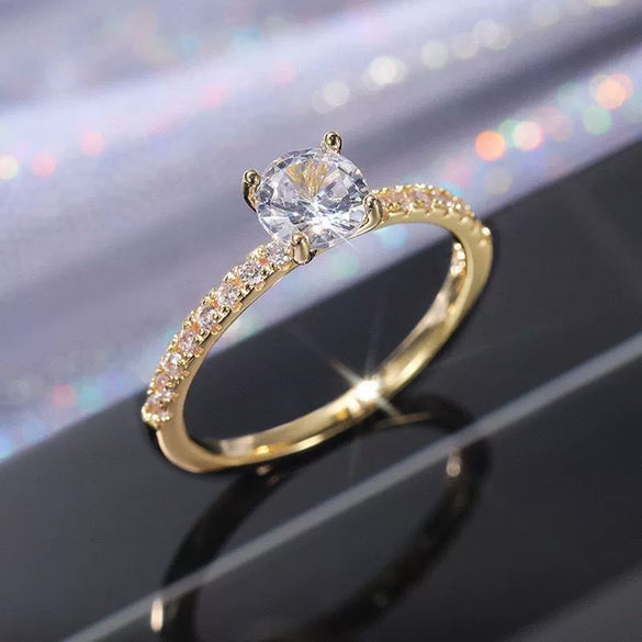 Women's Zircon Engagement Ring Copper Inlay Geometric Style