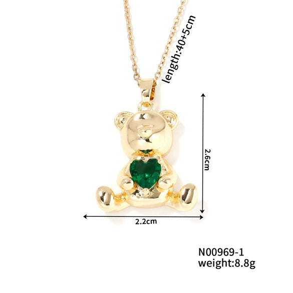 Women's Zircon Love Bear Heart Pendant Twisted Chain Necklace Fashionable With Animal Zodiac Design