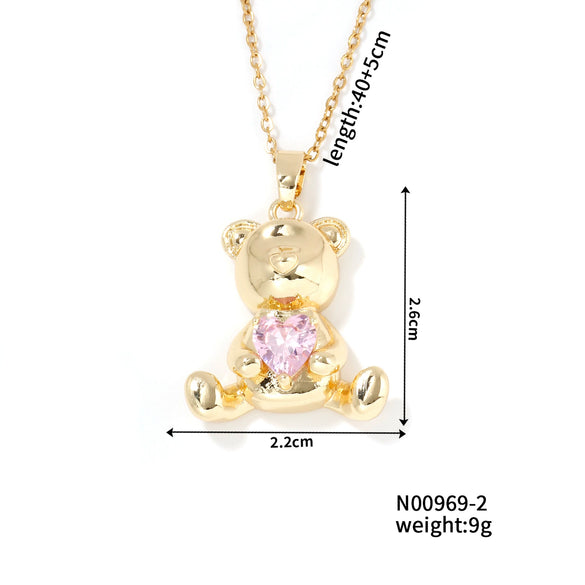 Women's Zircon Love Bear Heart Pendant Twisted Chain Necklace Fashionable With Animal Zodiac Design
