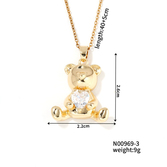 Women's Zircon Love Bear Heart Pendant Twisted Chain Necklace Fashionable With Animal Zodiac Design